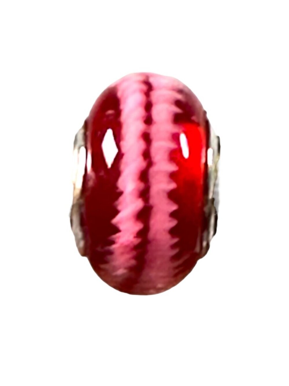 Red & Pink Glass Charm Bead With Zigzag Design For Bracelets